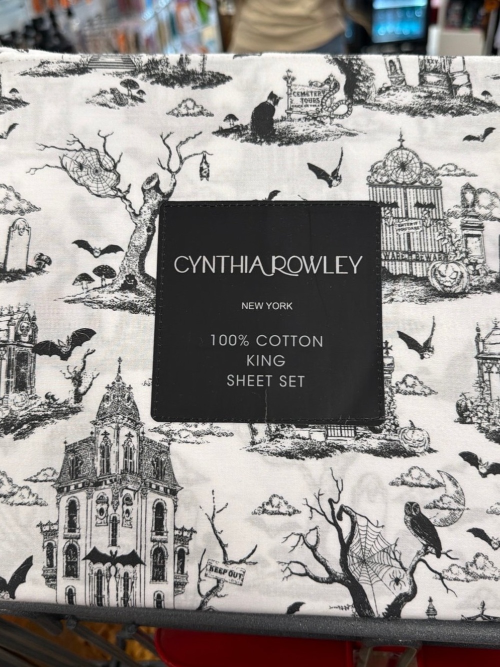 Cynthia Rowley Black & White Haunted Toile 100% Cotton King Sheet Set